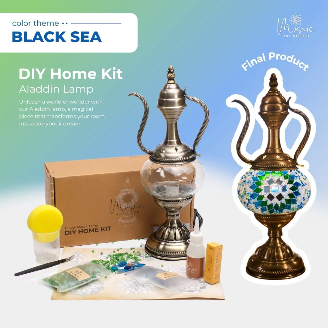 Turkish Mosaic Lamp DIY Kit – Black Sea Inspired Colors - Image 3