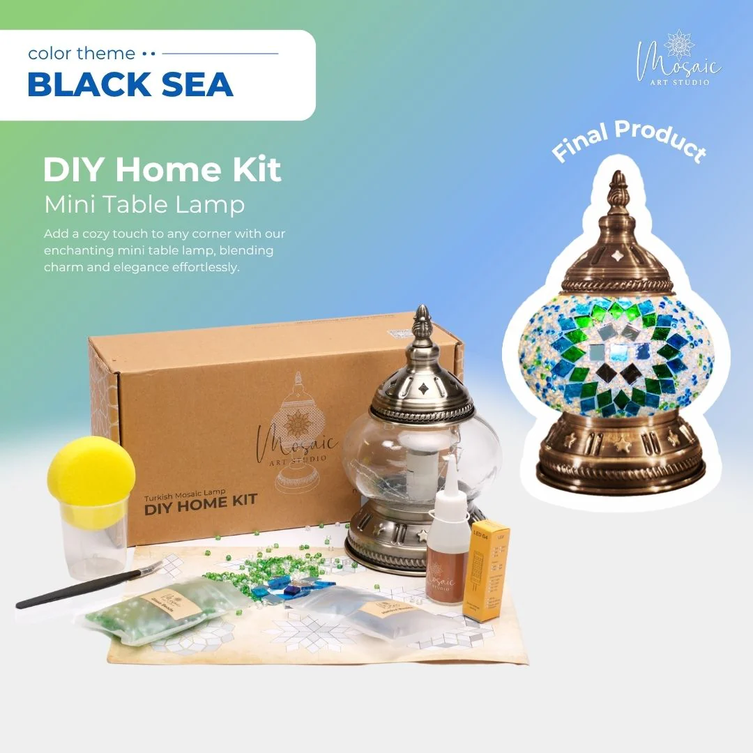 Turkish Mosaic Lamp DIY Kit – Black Sea Inspired Colors - Image 4
